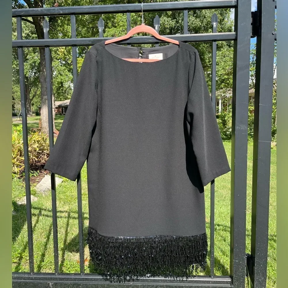 Kate Spade Sequin Beaded Fringe Hem Shift Dress